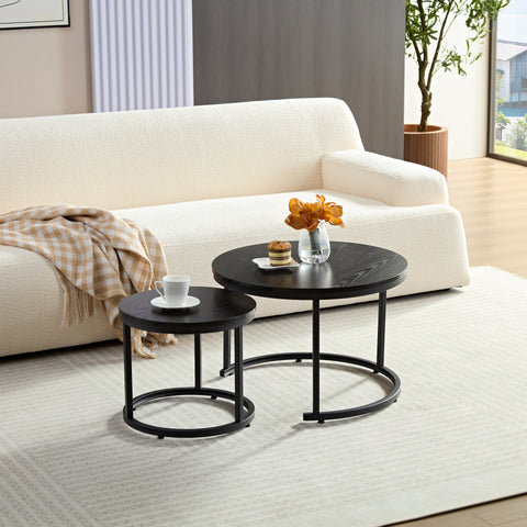 Salontafel Rond met Zwart Hout Print 60cm