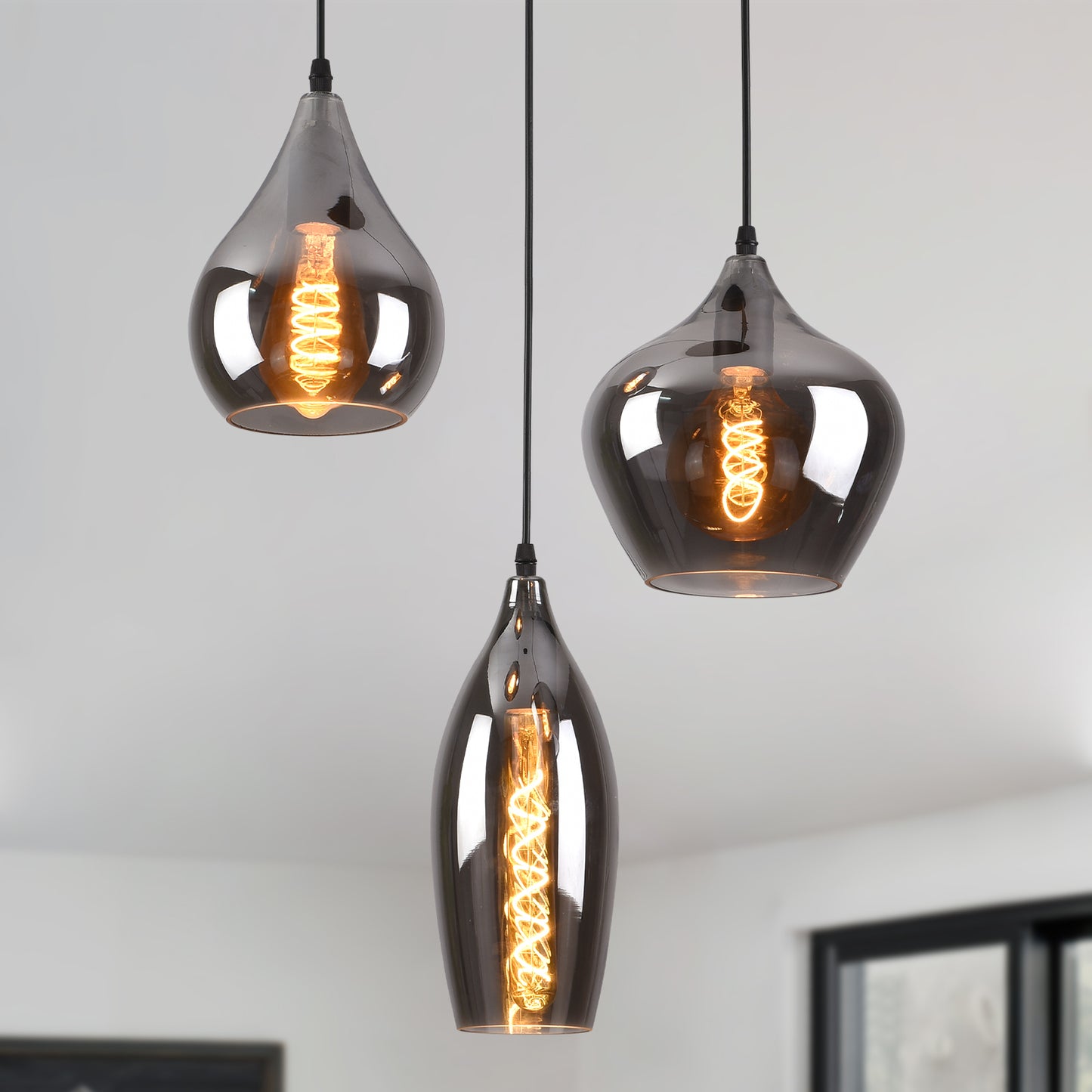 Smoke Glas Hanglamp 3 stuks - Druppel