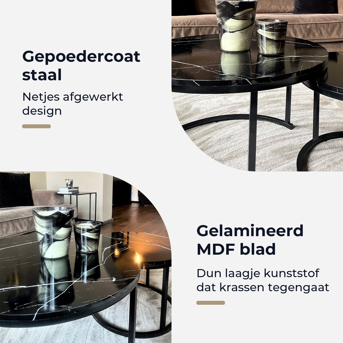 *Retour Artikel: Salontafel Zwart Marmer Print - Ø70 Ø50