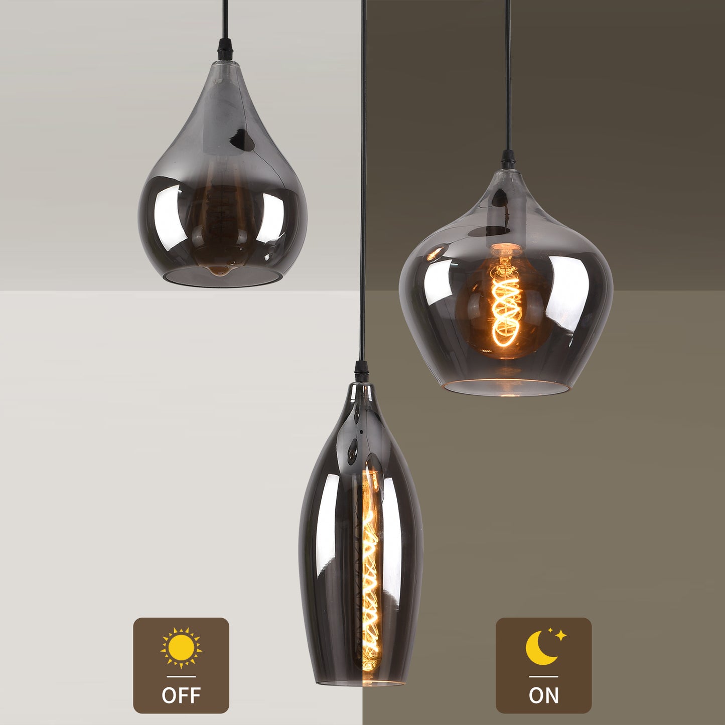 Smoke Glas Hanglamp 3 stuks - Druppel