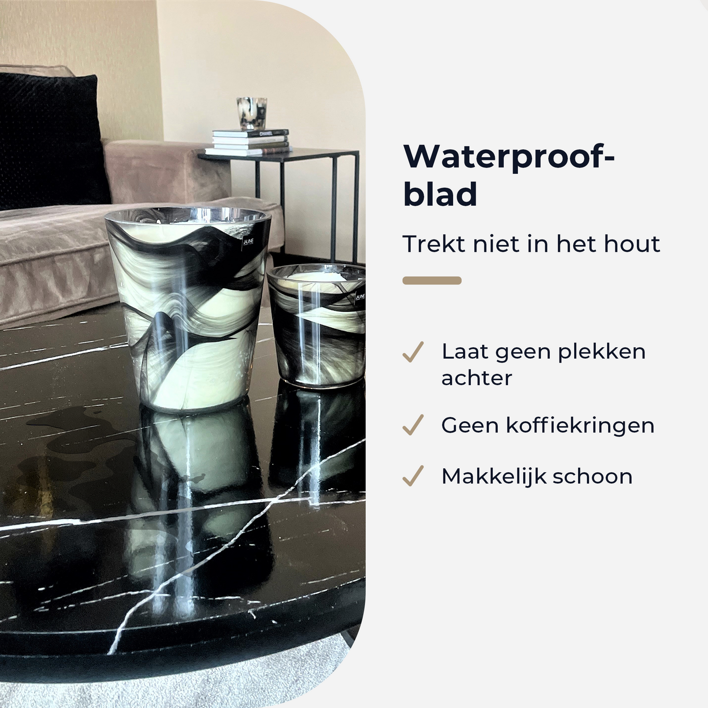 *Retour Artikel: Salontafel Zwart Marmer Print - Ø70 Ø50
