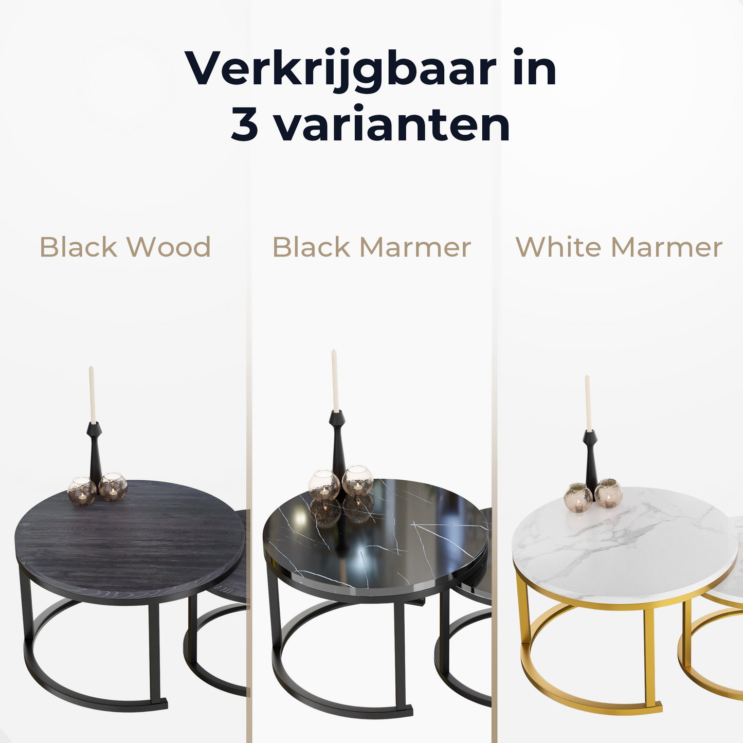 *Retour Artikel: Salontafel Zwart Marmer Print - Ø70 Ø50