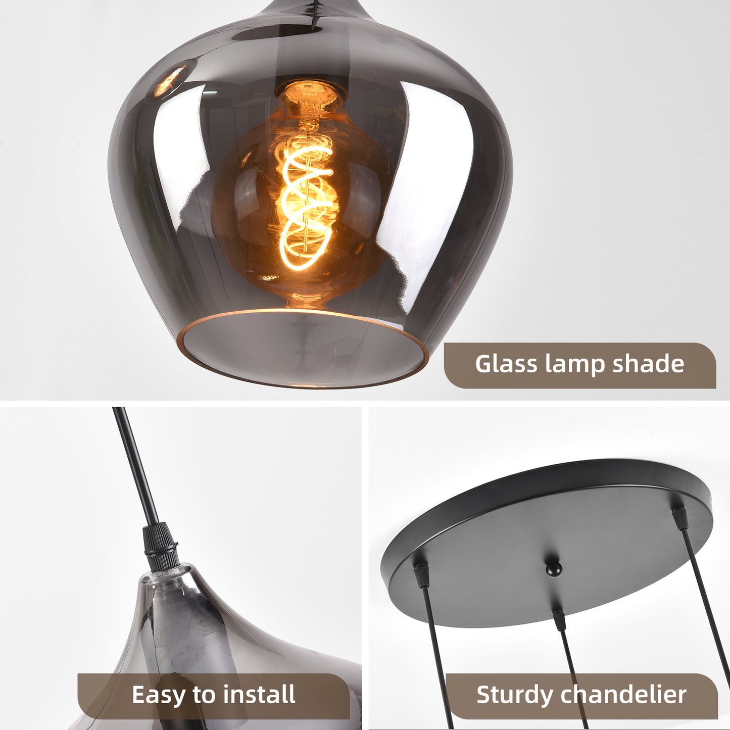 Smoke Glas Hanglamp 3 stuks - Druppel