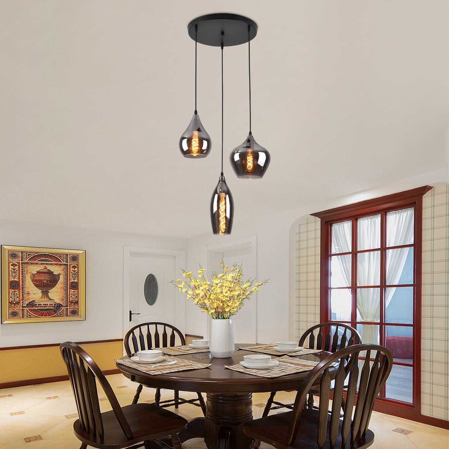 Smoke Glas Hanglamp 3 stuks - Druppel