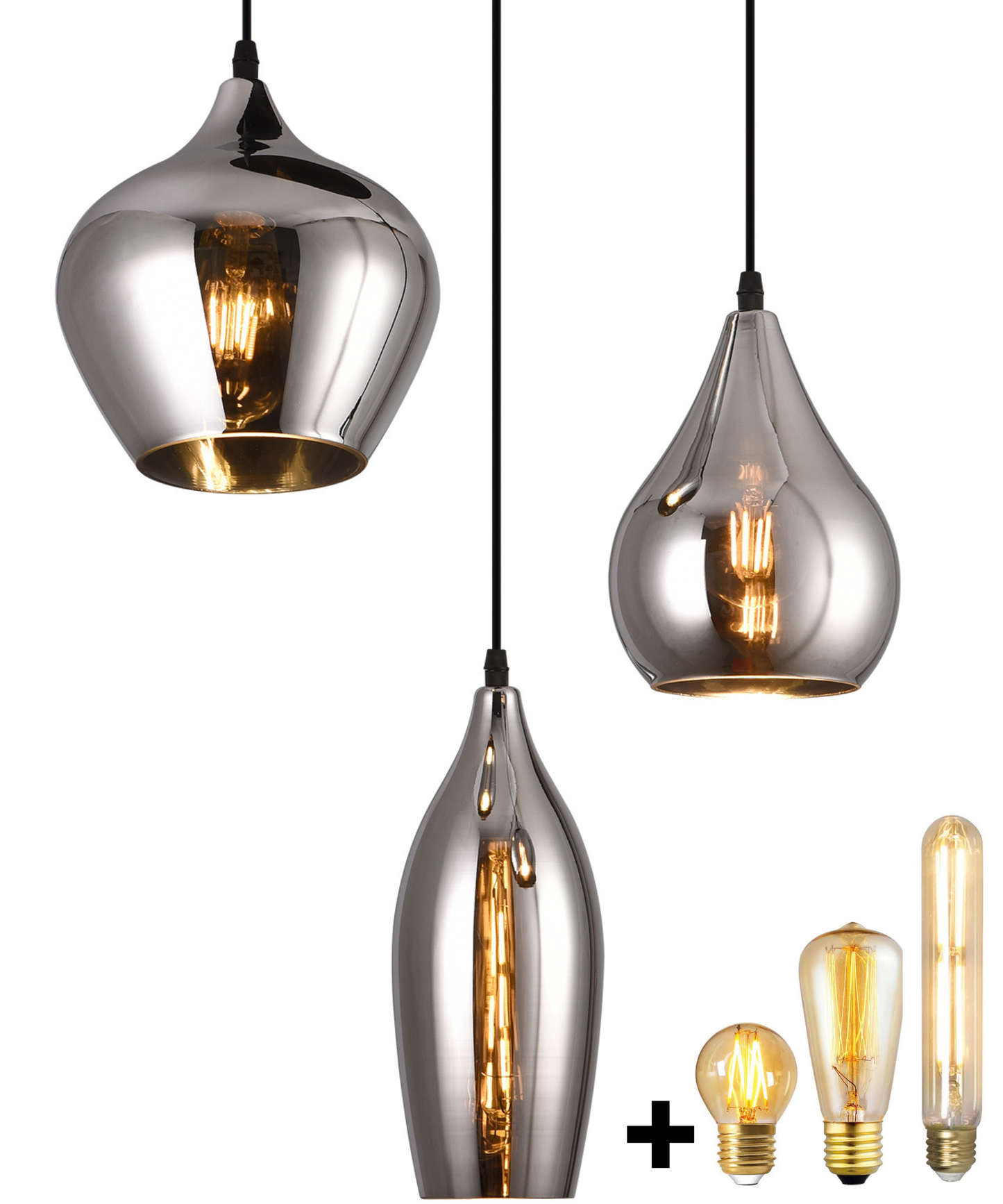 Smoke Glas Hanglamp 3 stuks - Druppel