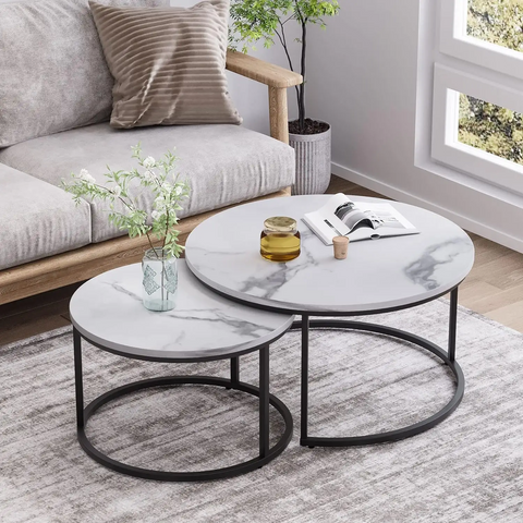 Salontafel Zwart Rond met Wit Marmer Look