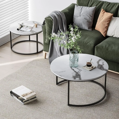 Salontafel Zwart Rond met Wit Marmer Look