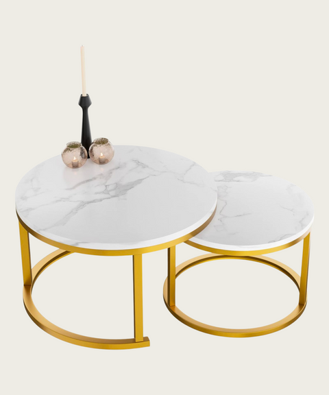 Salontafel Rond Goud met Wit Marmerlook