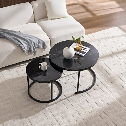 Salontafels Rond Zwart Marmerlook