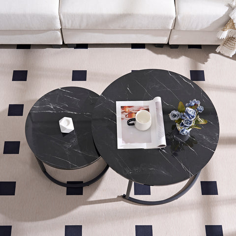 Salontafels Rond Zwart Marmerlook