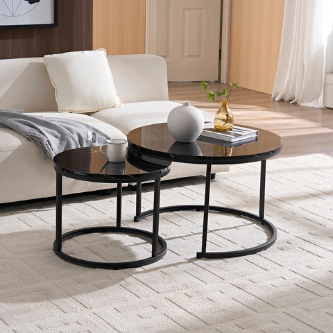 Salontafels Rond Zwart Marmerlook
