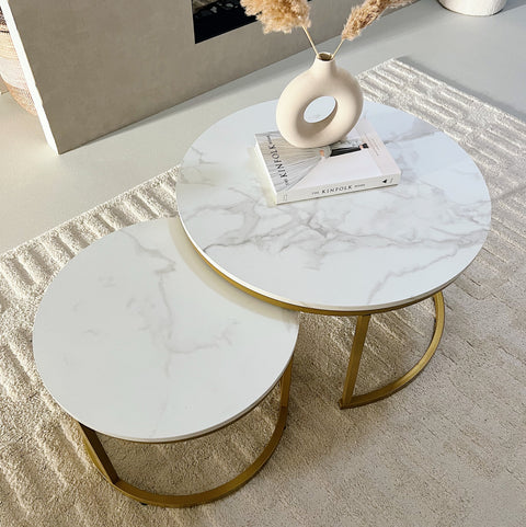 Salontafel Seraphina Rond Goud met Wit Marmer