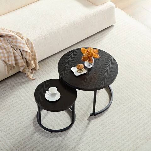 Salontafel Rond met Zwart Hout Print 60cm