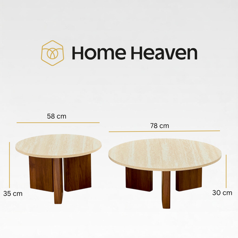 Salontafel Dina Rond Travertin Look Ø76cm & Ø58cm