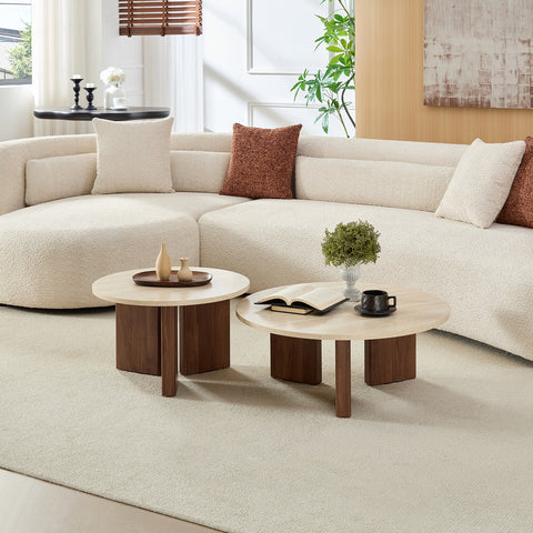Salontafel Dina Rond Travertin Look Ø76cm & Ø58cm