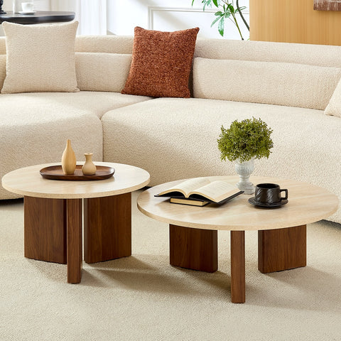 Salontafel Rond Travertin Ø76cm & Ø58cm