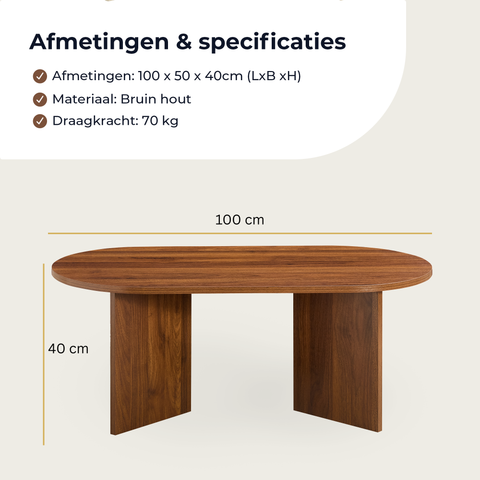 Home-Heaven® Salontafel Ovaal Rond Bruin Hout - 100 x 50 x 40 cm (L x B x H)