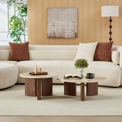 Salontafel Dina Rond Travertin Look Ø76cm & Ø58cm