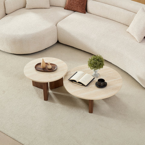 Salontafel Dina Rond Travertin Look Ø76cm & Ø58cm