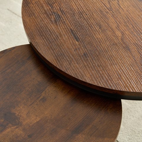 Home-Heaven® Salontafels Rond Bruin Hout Print – Bijzettafel Set Van 2 – Salon tafel Ø60cm & 40cm