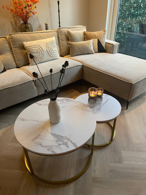 Salontafel Rond Goud met Wit Marmerlook