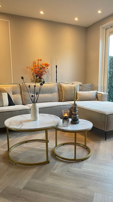 Salontafel Rond Goud met Wit Marmerlook