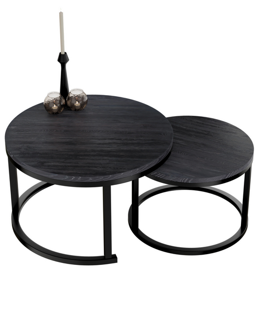 Salontafels met Zwart Hout Print - Ø60 & Ø40cm